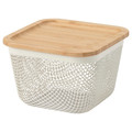 IKEA 365+ Food storage basket with lid, square metal/white bamboo, 15x15x11 cm