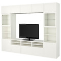 BESTÅ TV storage combination/glass doors, white/Hanviken white clear glass, 300x42x231 cm