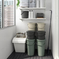 DAMMÄNG Bin with lid, grey-green, 48 l