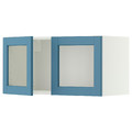 METOD Wall cabinet with 2 glass doors, white/Lerhyttan blue, 80x40 cm