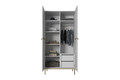 Two-Door Wardrobe Nicole with Drawers Inside & Metal Legs 100 cm, matt white/gold