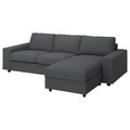 VIMLE Cover 3-seat sofa w chaise longue, with wide armrests/Hallarp grey