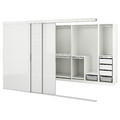 SKYTTA / PAX Walk-in wardrobe with sliding doors, white Hokksund/high-gloss light grey, 301x160x205 cm