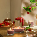 LOTSFÅGEL Scented candle in glass, 3 wicks, Red berries light pink, 25 hr
