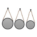 Wall Mirror, round, black, 3-pack