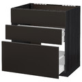 METOD / MAXIMERA Base cab f sink+3 fronts/2 drawers, black/Kungsbacka anthracite, 80x60 cm