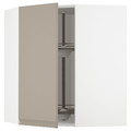 METOD Corner wall cabinet with carousel, white/Upplöv matt dark beige, 68x80 cm