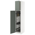 METOD High cabinet with cleaning interior, white/Nickebo matt grey-green, 40x60x200 cm