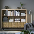 KALLAX Shelving unit with underframe, white stained oak effect/black, 147x129 cm