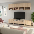 BESTÅ TV storage combination, white stained oak effect/Lappviken/Stubbarp white stained oak effect, 240x42x230 cm