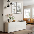 BESTÅ Storage combination with drawers, white stained oak effect/Selsviken high-gloss/white, 180x42x65 cm