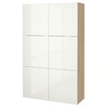 BESTÅ Storage combination with doors, white stained oak effect, Selsviken high-gloss white, 120x40x192 cm
