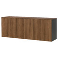 BESTÅ Wall-mounted cabinet combination, black-brown/Lappviken walnut effect, 180x42x65 cm