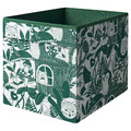 SKOGSDUVA Box, green/white, 33x38x33 cm