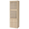 BESTÅ Storage combination w glass doors, white stained oak effect/Lappviken white stained oak eff clear glass, 60x42x193 cm
