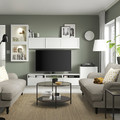 BESTÅ TV storage combination/glass doors, white/Hanviken white clear glass, 300x42x211 cm