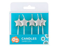 Birthday Picks Candles Stars, metallic silver, 5pcs