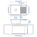 KILSVIKEN Inset sink, 1 bowl with drainboard, white quartz composite, 72x46 cm
