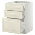 METOD / MAXIMERA Base cabinet for hob/3 fronts/3 drawers, white, Bodbyn off-white, 60x60 cm