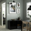 BESTÅ Storage combination w doors/drawers, black-brown/Selsviken high-gloss/black, 120x42x65 cm