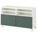 BESTÅ TV bench with doors, white/Krukmakare dark grey-green, 120x42x74 cm