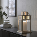 BORRBY Lantern for pillar candle, in/out, beige, 28 cm