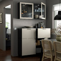 BESTÅ Storage combination w doors/drawers, black-brown Lappviken/Stubbarp/light grey-beige clear glass, 120x42x213 cm