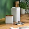 BLOMNING Tin with lid, off-white for coffee/tea, 10x10x10 cm