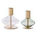 Set of Two Metal and Glass Candle Holders, gold/glass