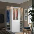 PAX / GRIMO Wardrobe with sliding doors, white/clear glass white, 150x66x201 cm