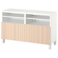 BESTÅ TV bench with doors, white/Björköviken/Stubbarp birch veneer, 120x42x74 cm