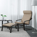 POÄNG Armchair and footstool, black-brown/Hillared beige