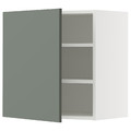 METOD Wall cabinet with shelves, white/Nickebo matt grey-green, 60x60 cm