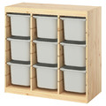 TROFAST Storage combination with boxes, room divider/light white stained pine grey, 93x44x91 cm