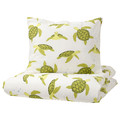 BLÅVINGAD Duvet cover and pillowcase, turtle pattern green/white, 150x200/50x60 cm