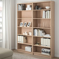 BILLY Bookcase, white stained oak veneer, 160x28x202 cm