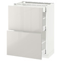 METOD / MAXIMERA Base cab with 2 fronts/3 drawers, white, Ringhult high-gloss light grey, 60x37 cm