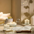 LOTSFÅGEL Scented candle in glass, 3 wicks, Fresh linen white, 25 hr