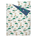 SANDLÖPARE Duvet cover and pillowcase, white dark blue/savannah, 150x200/50x60 cm