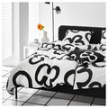 KLIPPBRÄCKA Duvet cover and pillowcase, white/black, 150x200/50x60 cm
