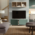 BESTÅ TV bench with doors, white/Krukmakare dark grey-green, 120x42x48 cm