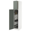 METOD High cabinet with cleaning interior, white/Nickebo matt grey-green, 40x60x200 cm