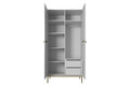 Two-Door Wardrobe Nicole with Drawers Inside & Metal Legs 100 cm, matt white/gold