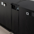 BESTÅ TV storage combination/glass doors, black-brown/Selsviken high-gloss/black smoked glass, 300x42x231 cm