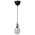 JÄLLBY / MOLNART Pendant lamp with light bulb, nickel-plated/tube-shaped white/clear glass
