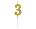 Birthday Candle Number 3, metallic gold