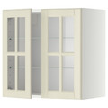 METOD Wall cabinet w shelves/2 glass drs, white/Bodbyn off-white, 60x60 cm