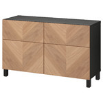 BESTÅ Storage combination w doors/drawers, black-brown, Hedeviken/Stubbarp oak veneer, 120x42x74 cm