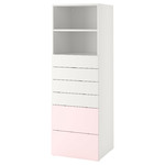 SMÅSTAD / PLATSA Bookcase, white pale pink, with 6 drawers, 60x55x180 cm