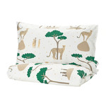 SANDLÖPARE Duvet cover and pillowcase, white dark blue/savannah, 150x200/50x60 cm